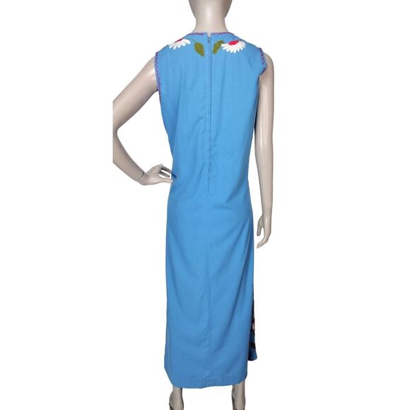 Vintage 70s Rodelinda Mexican Oaxacan Sleeveless Floral Embroidered Dress S/M/L - Picture 5 of 8